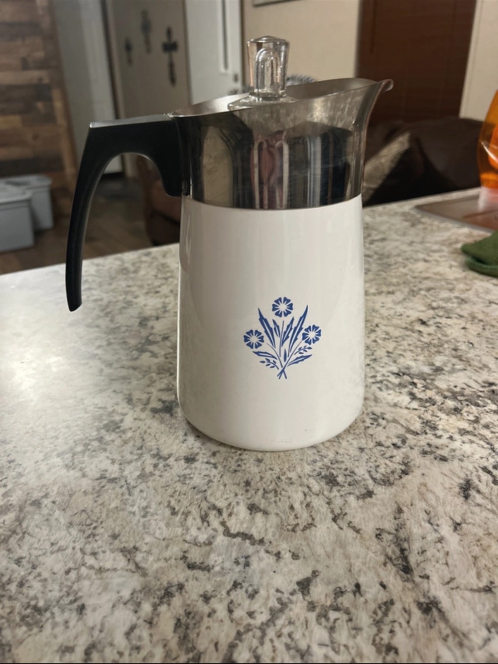 White and Blue Floral Ceramic Coffee Percolator - #Vintage